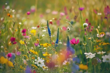 Wall Mural - Colorful Wildflowers in a Meadow Illustration