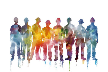 Sticker - Watercolor illustration of group silhouette of workers, people, professions, occupations isolated on white background