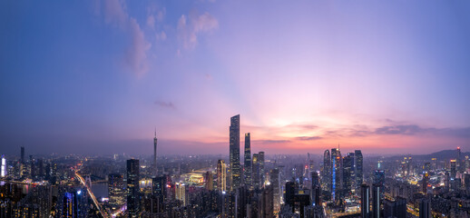 Wall Mural - Aerial photography of Guangzhou city center skyline at night