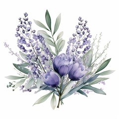 Canvas Print - Purple Watercolor Flower Bouquet