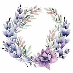 Wall Mural - Watercolor Floral Wreath with Delicate Purple Flowers