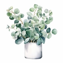 Wall Mural - Watercolor Eucalyptus Bouquet in a White Pot