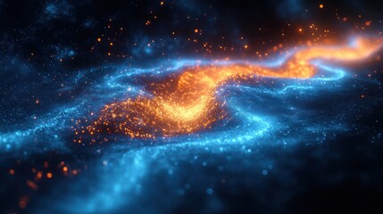 Poster - Abstract Light Trails, Blue and Orange, Sparkling