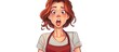 © TheWaterMeloonProjec - Young housewife in kitchen apron surprised emotional face expression wide eyes isolated on white background