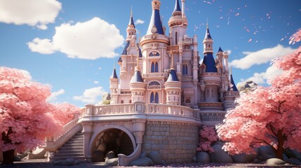 Wall Mural - A wonderful cute princess castle in a fairytale style, a wonderful cute princess castle in a fairytale style. Ai generated  