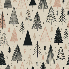 Seamless Christmas background with decorative Christmas trees