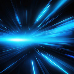 Wall Mural - Blue Warp Speed: Dive into the abstract realm of lightspeed with this vibrant, high-energy background of converging blue streaks against a dark void. Ideal for conveying motion, technology, and the fu