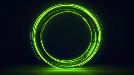 Wall Mural - Neon green circle on black background