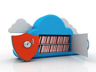Poster - 3d rendering book with cloud shield lock