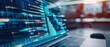 © patcharida - Advanced project management, dynamic holographic timeline, futuristic office setting, digital interface