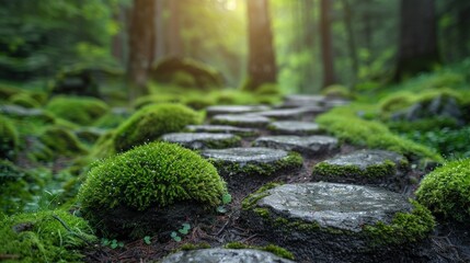 Wall Mural - Stone Pathway Through a Lush, Green Forest