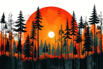 Sticker - Silhouetted Forest Against Sunset