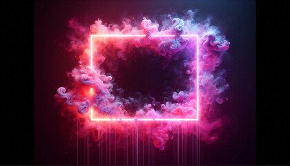 Wall Mural - neon frame on an abstract background of gradient colorful clouds