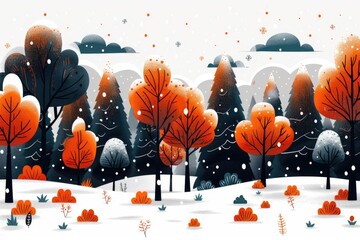 Wall Mural - Snowy Forest with Orange and Blue Trees