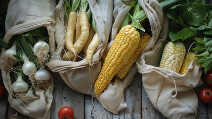 Corn filled environmentally friendly cotton grocery bags