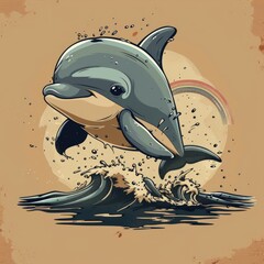 Wall Mural - Dolphin Jumping Out of the Water with a Rainbow