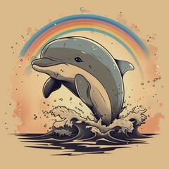 Wall Mural - Dolphin Jumping Through Rainbow