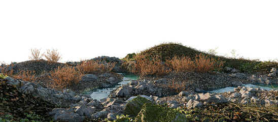 Panoramic View of Rocky Landscape with Dry Bushes