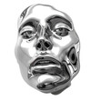 © suwimon - 3D rendering of a futuristic metallic face sculpture with reflective surface, isolated on white background.