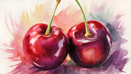 Painting of Two Red Cherries