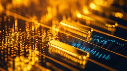 Aufkleber - Close-up of a rising gold market graph with a digital background.