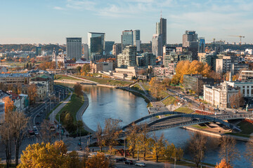 high view angle view of Vilnius, Lithuania, cityscape on a sunny autumn day