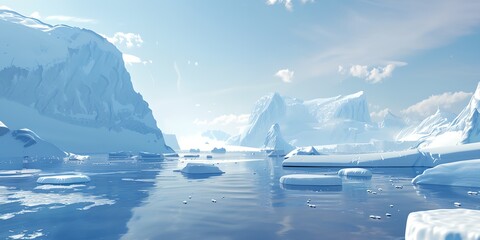 Wall Mural - a computer generated image of a frozen landscape with a large body of water. the water is surrounded