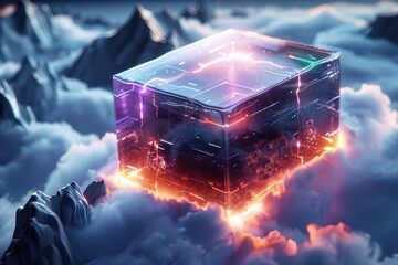 Poster - Glowing Cube in the Clouds