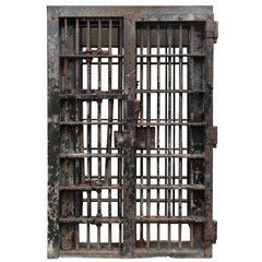 Wall Mural - A rusted metal door with bars on it