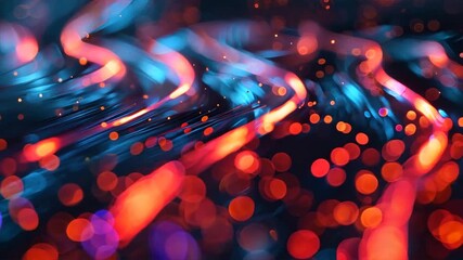 Poster - Close-up of fiber optic cables glowing with multicolored lights