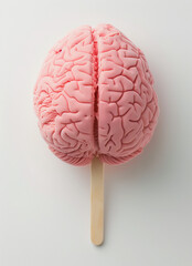 Wall Mural - A pink ice cream shaped like an anatomical human brain, in clipart style on a white background.Minimal creative food concept.Flat lay,copy space.  