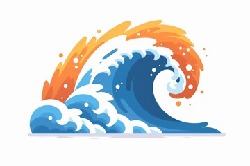 Canvas Print - Cartoon illustration of a blue ocean wave with an orange crest