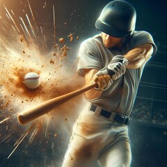 Wall Mural - Baseball bat impact moment summer olympic games sport concept captured in close up.