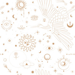 Wall Mural - illustration set of moon phases. Different stages of moonlight activity in vintage engraving style. Zodiac Signs	