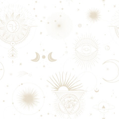 Wall Mural - illustration set of moon phases. Different stages of moonlight activity in vintage engraving style. Zodiac Signs	