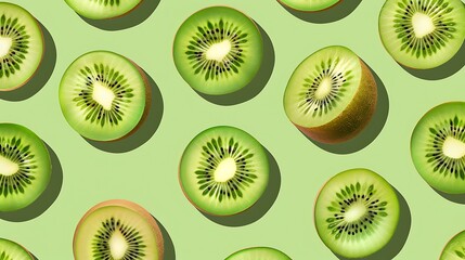 Canvas Print - Green Kiwi Fruit Slices Pattern