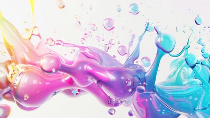 Wall Mural - 3d render of abstract gradient colorful fluids drop, soap bubble, blob that floating on the air isol