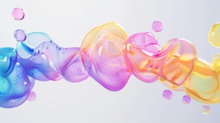 Wall Mural - 3d render of abstract gradient colorful fluids drop, soap bubble, blob that floating on the air isol