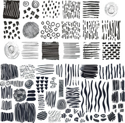 Leinwandbilder - Textures of dirty lines, scratches and abstract strokes. Isolated set of doodles and scribbles.