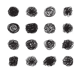 Poster - Random scribble shapes. Collection of chaotic hand-drawn doodles. Vector illustration for artistic designs.