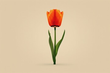 Wall Mural - Single Orange Tulip on Beige Background