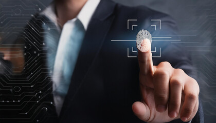 Poster - A person using a fingerprint scanner with a digital interface, showing advanced security technology in action