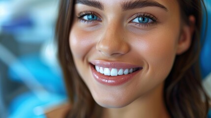 Young Woman With Bright Smile Sitting Confidently in Dental Clinic Chair During Afternoon Appointment