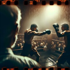 Wall Mural - cinematographic scene of a boxing match 7