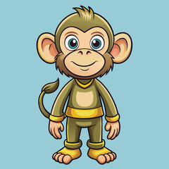 Poster - Cartoon Illustration of a Smiling Monkey in a Golden Outfit