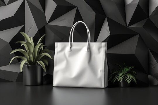White bag on black background with geometry. Layout. 3d rendering