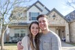 © Igor - Happy young couple standing in front of new home. Husband and wife buying new house. Lifestyle real estate