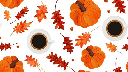 Wall Mural - pumpkin and coffee pattern