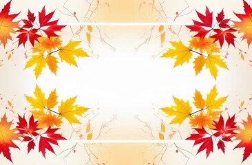 Abstract autumnal background with flying maple leaves. Fall season greeting card, poster, flyer. illustration isolated on a white background.