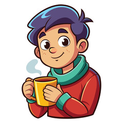 Poster - Boy with Blue Hair and Freckles Enjoying a Warm Drink